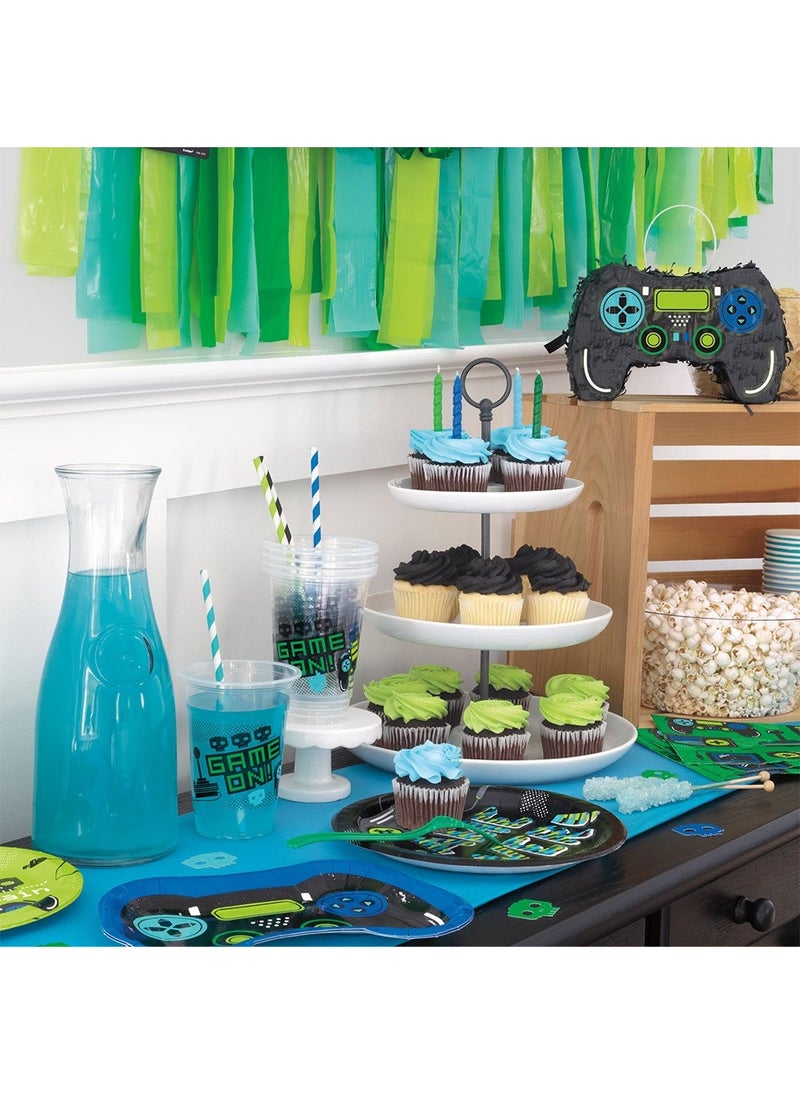 Unique Game Controller Disposable Paper Plates Black Blue 23cm 8-Pack - Image 3