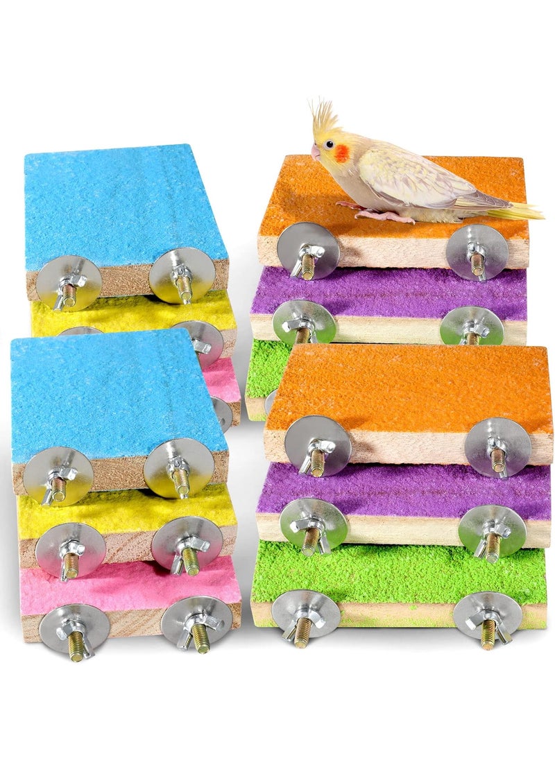 Reginary Reginary 12 Pcs Bird Perch Stand Toy Wood Parrot Stand Platform Colorful Paw Grinding Playground Rat Bird Cage Accessories for Pet Parrot Cockatiels Lovebirds 6 Colors  - Image 2