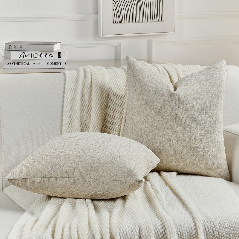FUTEI Natural Linen Chenille Decorative Throw Pillow Covers 18x18 Inch Set of 2,Soft Cozy Faux Linen Textured Cushion Case,Farmhouse Home Decor for Couch Living Room - Image 5