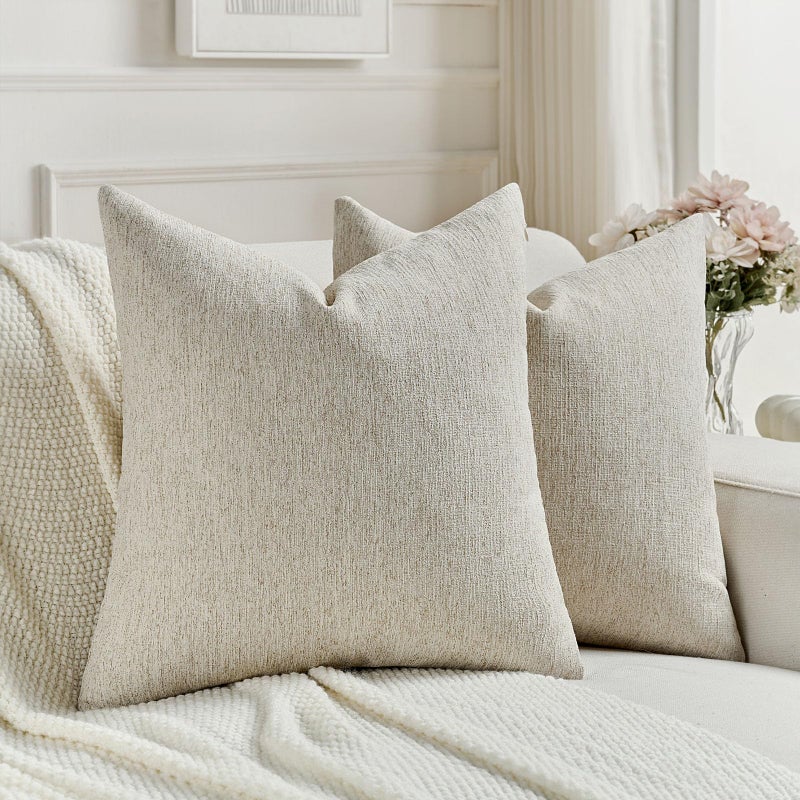 FUTEI Natural Linen Chenille Decorative Throw Pillow Covers 18x18 Inch Set of 2,Soft Cozy Faux Linen Textured Cushion Case,Farmhouse Home Decor for Couch Living Room - Image 1