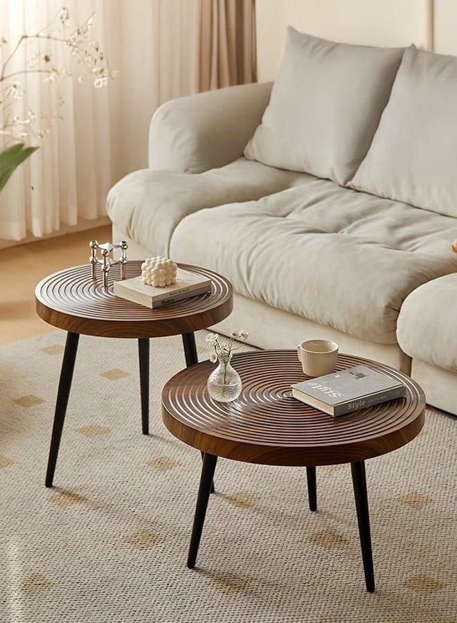 XiuWoo Modern Farmhouse Living Room Coffee Table Set, Nesting Side Table Round Natural Finish Tea Table with Wood Ring Motif for Balcony Decor Walnut,50cm+60cm - Image 1