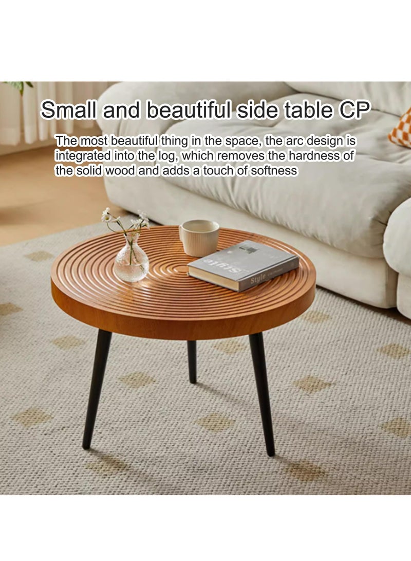 XiuWoo Modern Farmhouse Living Room Coffee Table Set, Nesting Side Table Round Natural Finish Tea Table with Wood Ring Motif for Balcony Decor Walnut,50cm+60cm - Image 5