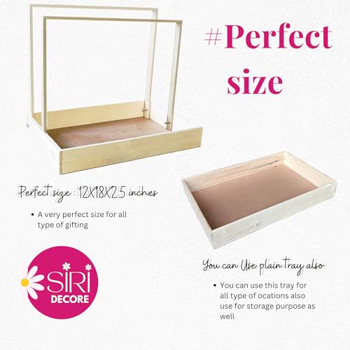 SIRI DECORE Trousseau Chhab Men's Suit and Ladies Cloth Packing Wooden Basket Hamper for Gift Decoration - Pine Wood Square Basket 12X18X2.5 Inch With Wooden Tray and Frame V2 - Image 4