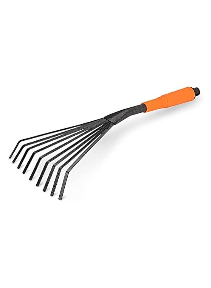 Green Tiger Mini Garden Rake 16 Inch 9 Root Steel Hand Fan Leaf Rake with Ergonomic Comfort Grip & Rust Resistant - Professional Gardening Tool - Image 1