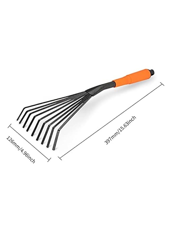 Green Tiger Mini Garden Rake 16 Inch 9 Root Steel Hand Fan Leaf Rake with Ergonomic Comfort Grip & Rust Resistant - Professional Gardening Tool - Image 3