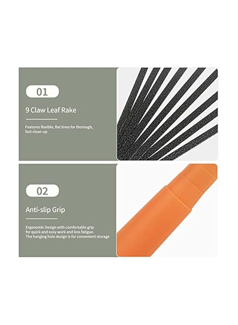 Green Tiger Mini Garden Rake 16 Inch 9 Root Steel Hand Fan Leaf Rake with Ergonomic Comfort Grip & Rust Resistant - Professional Gardening Tool - Image 2