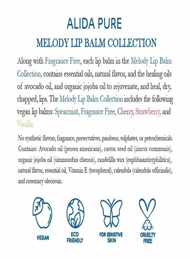 ALIDA PURE Melody Lip Balm Collection, Vegan Lip Balm Set, Beeswax Free, with Avocado Oil, Organic Jojoba Oil, and Vitamin E, Natural Moisturizer for Dry, Chapped Lips, 5 Tube Set - Image 4