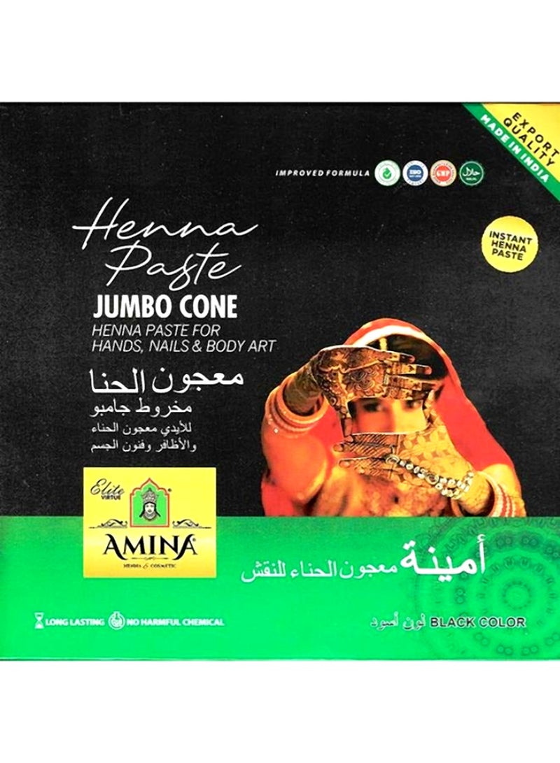 Amina Jumbo Cone Henna Paste Black Hands, Nails & Body 12x45g