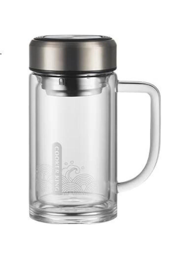 Cooker King Glass Tea Cup With Water Separation, High Temperature Resistance, Explosion-Proof, Anti-Fall, Large Capacity Tea Cup, Gunmetal Grey, 380Ml - Image 3