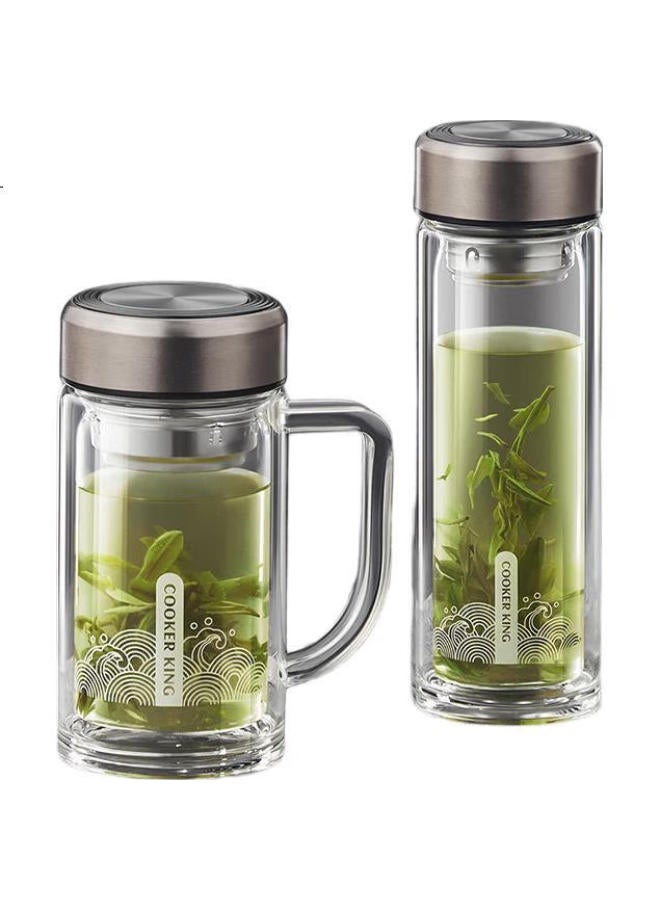 Cooker King Glass Tea Cup With Water Separation, High Temperature Resistance, Explosion-Proof, Anti-Fall, Large Capacity Tea Cup, Gunmetal Grey, 380Ml - Image 1
