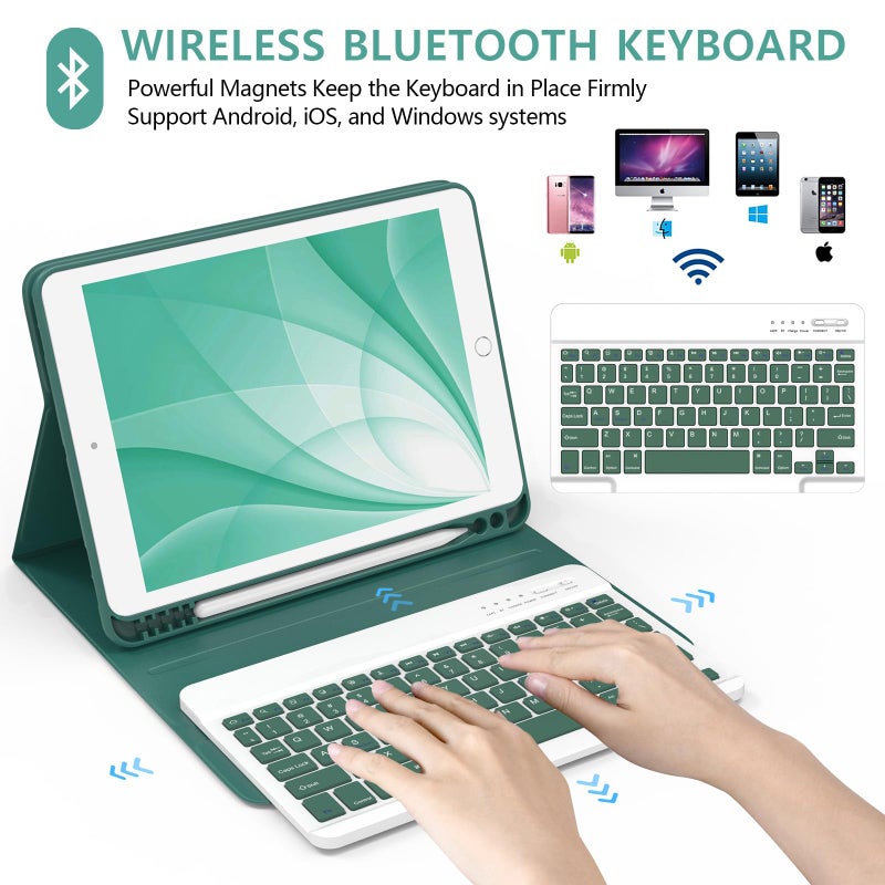 COO Keyboard Case for iPad 9th/8th/7th Generation 10.2", for iPad 9th Generation Case With Magnetic Detachable Wireless Keyboard, Auto Sleep/Wake Function,for iPad Pro 10.5" / iPad Air 3rd Gen(Dark Green) - Image 3