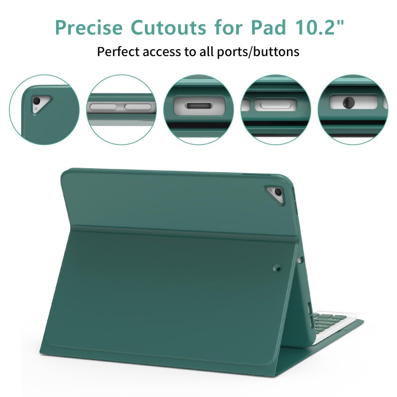 COO Keyboard Case for iPad 9th/8th/7th Generation 10.2", for iPad 9th Generation Case With Magnetic Detachable Wireless Keyboard, Auto Sleep/Wake Function,for iPad Pro 10.5" / iPad Air 3rd Gen(Dark Green) - Image 4