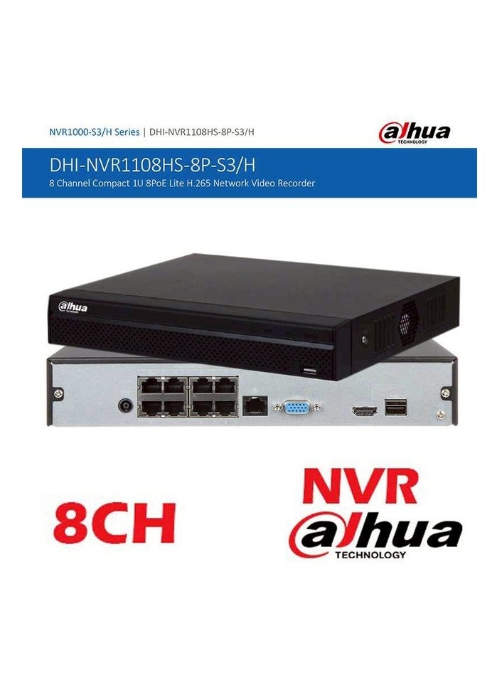 DHI-NVR1108HS-8P-S3/H Dahua 8 Channel Compact 1U 8PoE Lite H.265 Network Video Recorder