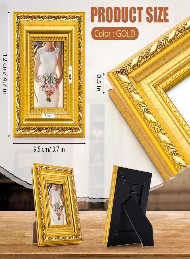 مجموعة فيووتشيك من 12 إطار صور ذهبي صغير، مقاس 2 × 3 بوصة، بتصميم عتيق مزخرف على الطراز الباروكي، مع لوحة خلفية، مناسبة للتعليق على الحائط أو وضعها على الطاولة، لتزيين المنزل، وحفلات الزفاف، وعرضها في أعياد الميلاد. - Image 3