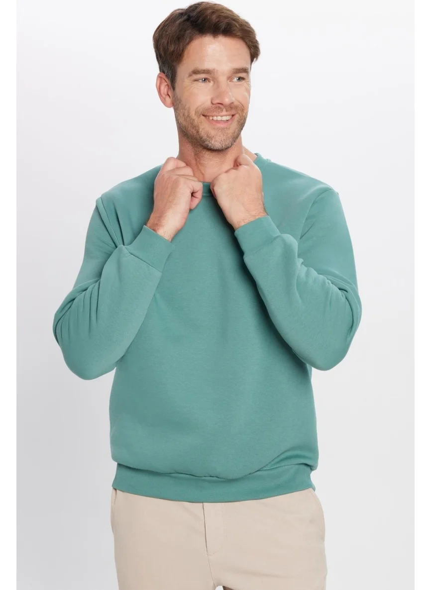 Tudors Unisex Oversize Wide Cut Cotton Soft Textured Polar Fleece Basic Petrol Crew Neck Sweatshirt