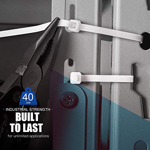VAMRONE UL Listed Heavy Duty Cable Zip Ties 8 Inch, 500Pcs Industrial Nylon Durable Self Locking Wire Tie Wraps with 40 lbs Tensile Strength, Heat Resistant for Home Office Garage Multiple Use - White - Image 3