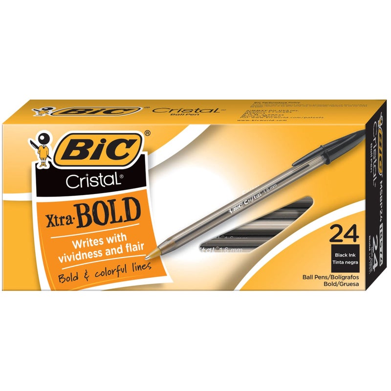 BIC Cristal Xtra Bold Ballpoint Pens, Bold Point (1.6mm) For Vivid And Dramatic Lines, Black Ink, 24-Count Pack, Perfect Ink Pens - Image 1