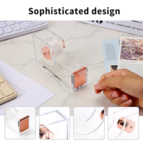 EOOUT Rose Gold Desk Accessories, Office Supplies and Accessories Set, Acrylic Stapler Set, Staple Remover, Phone Holder, Pen Holder, Scissor, Ruler, Transparent Tape - Image 4