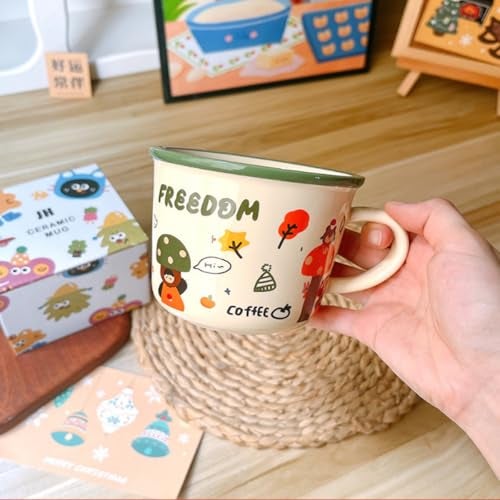 Spooky Bear Ceramic Mug – 375ml Cartoon Coffee & Tea Cup with Handle – Colorful Breakfast Cup for Kids, Women, Men – Fun Gift for Birthday, Christmas, Valentine's Day & More (Green) - Image 1