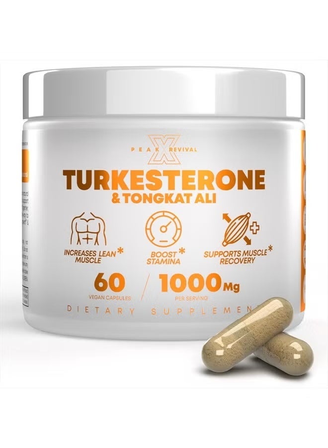 ذروة إحياء-X مكمل غذائي من تركيستيرون وتونغكات علي بتركيز 1000 ملغ - 500 ملغ من أجوجا تركستانيكا لكل جرعة لزيادة القدرة على التحمل ونمو العضلات الهزيلة والتعافي - صنع في الولايات المتحدة الأمريكية (60 كبسولة) - Image 1