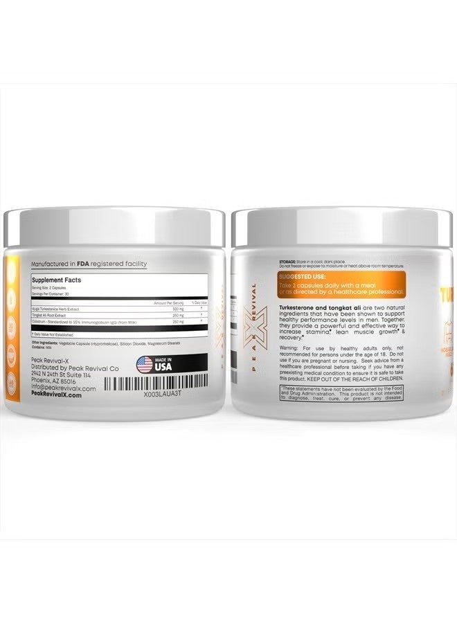 ذروة إحياء-X مكمل غذائي من تركيستيرون وتونغكات علي بتركيز 1000 ملغ - 500 ملغ من أجوجا تركستانيكا لكل جرعة لزيادة القدرة على التحمل ونمو العضلات الهزيلة والتعافي - صنع في الولايات المتحدة الأمريكية (60 كبسولة) - Image 2