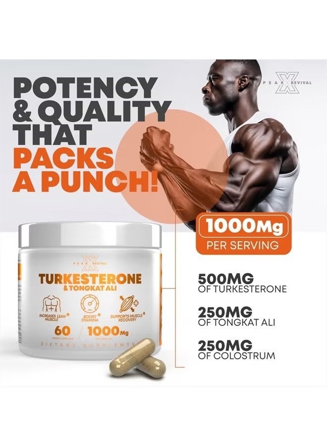 ذروة إحياء-X مكمل غذائي من تركيستيرون وتونغكات علي بتركيز 1000 ملغ - 500 ملغ من أجوجا تركستانيكا لكل جرعة لزيادة القدرة على التحمل ونمو العضلات الهزيلة والتعافي - صنع في الولايات المتحدة الأمريكية (60 كبسولة) - Image 3