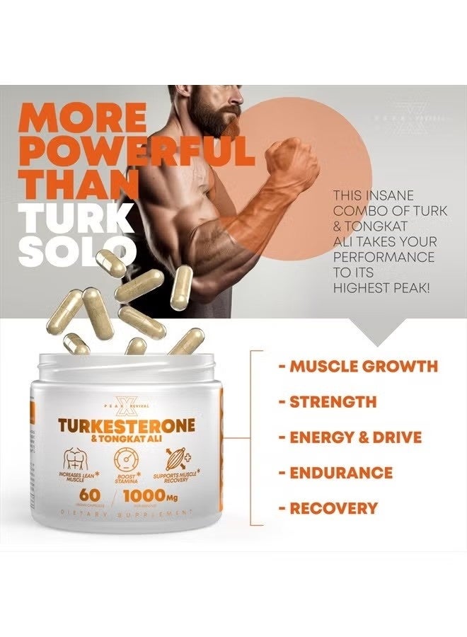 ذروة إحياء-X مكمل غذائي من تركيستيرون وتونغكات علي بتركيز 1000 ملغ - 500 ملغ من أجوجا تركستانيكا لكل جرعة لزيادة القدرة على التحمل ونمو العضلات الهزيلة والتعافي - صنع في الولايات المتحدة الأمريكية (60 كبسولة) - Image 4