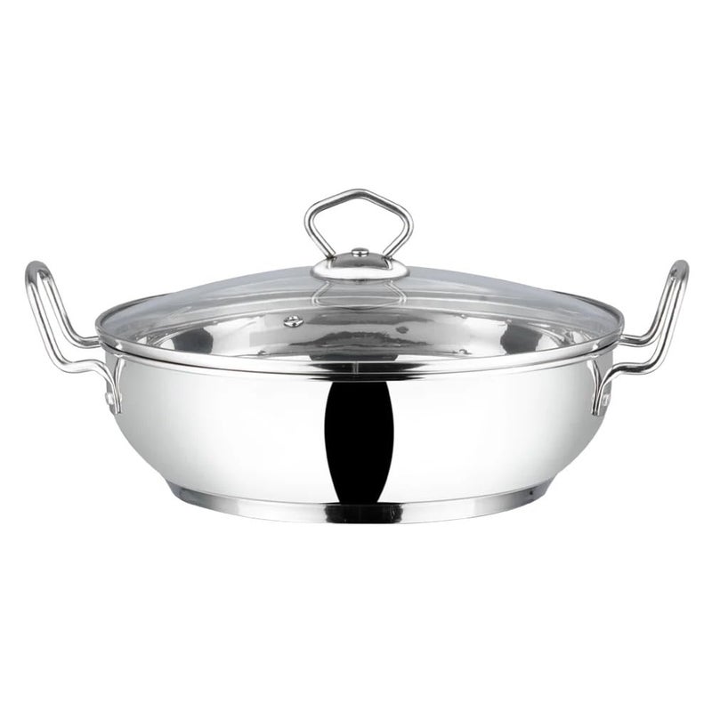 Vinod Induction Friendly Kadai Wok Frypan Stainless Steel for All Hobs with Glass Lid 18cm 15 LTR by VINOD Silver