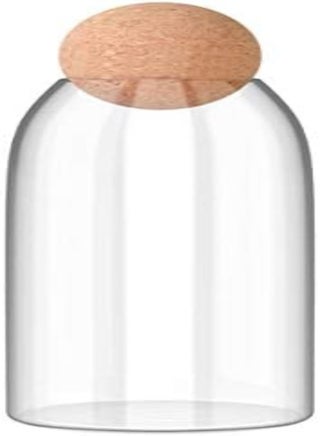 Bestonzon Glass Storage Jar With Wood Lid Ball Clear Candy Jar Food Storage Canister For Serving Tea Coffee Sugar Salt 1200Ml