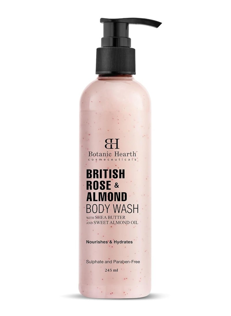 Botanic Hearth Botanic Hearth British Rose and Almond Body Wash with Shea Butter Sweet Almond Oil Moisturizing Body Wash for Softer Smoother Skin Sulphate and Paraben Free Shower Gel for Men and Women 245ml  - Image 1