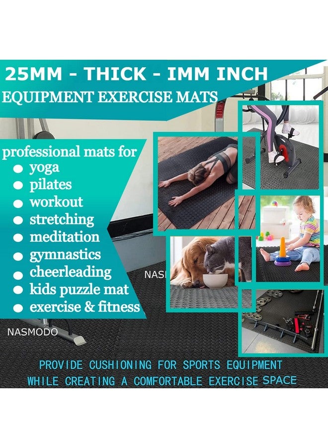 Nasmodo 4 Pcs 25mm Gym Floor mat Rubber for Heavy Workout Puzzle Floor mats for Home Exercise, Gym Equipment mat Interlocking Eva Foam Flooring Rubber Tiles Yoga, Kid Gym Mats for Floor 16SQ.FT(Black) - Image 2
