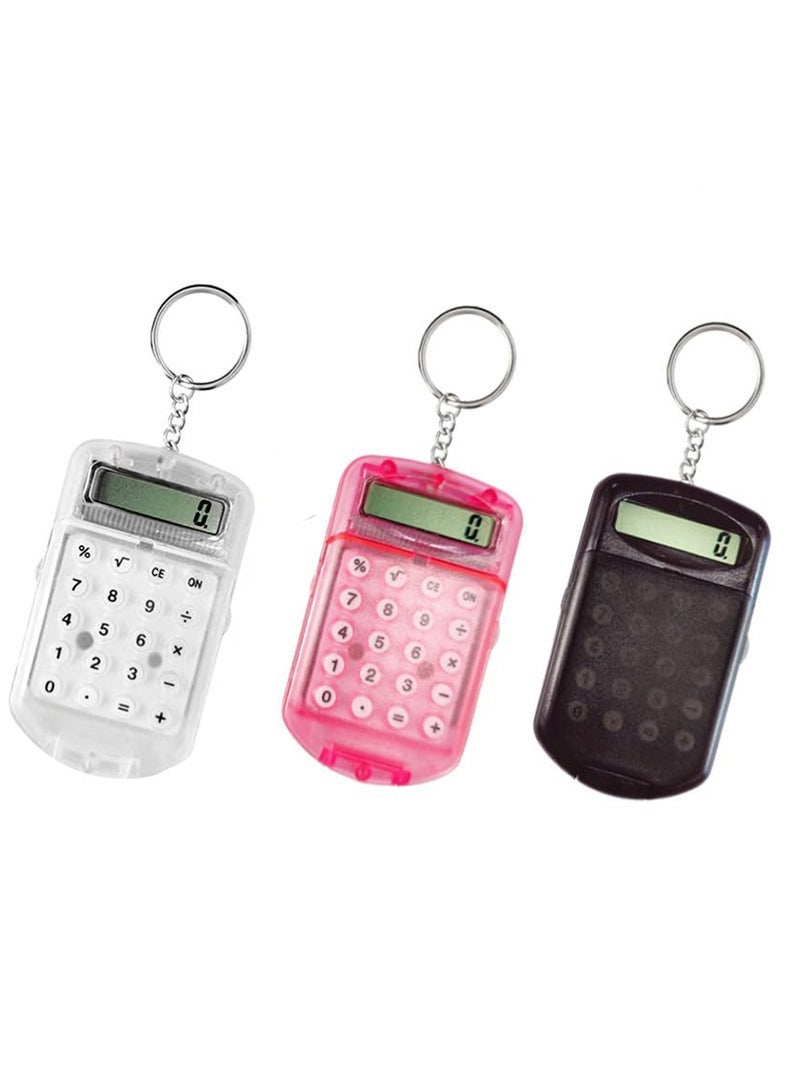 3 Pack Pocket Calculator Keychain Compact And Portable Mini Electronic Calculator Suitable For Home Students (Black, White, Pink) - Image 1