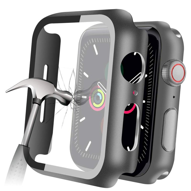 YMHML Apple Watch 38mm Series 1/2/3 Hard Case with Built-in Tempered Glass Screen Protector, Matte Full Coverage Bumper - Image 2