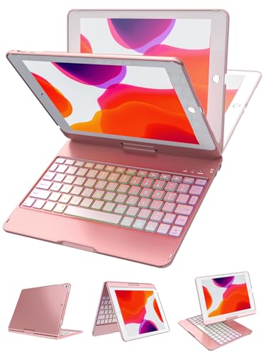 MMK for iPad 6th Generation Case with Keyboard | Compatible with iPad 5th Gen (2017) & iPad Air (1st, 2th Gen | 2013, 2014) & iPad Pro 9.7 inch (2016) | 10 Color Backlight & 360 Rotation-Rose Gold - Image 1