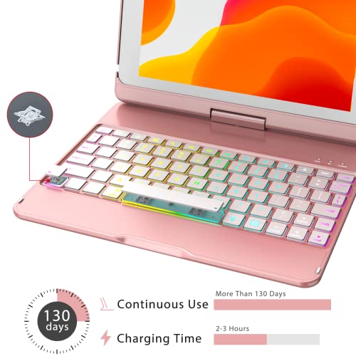 MMK for iPad 6th Generation Case with Keyboard | Compatible with iPad 5th Gen (2017) & iPad Air (1st, 2th Gen | 2013, 2014) & iPad Pro 9.7 inch (2016) | 10 Color Backlight & 360 Rotation-Rose Gold - Image 4