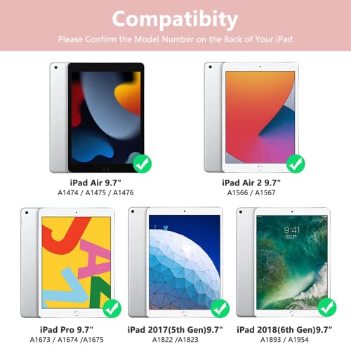 MMK for iPad 6th Generation Case with Keyboard | Compatible with iPad 5th Gen (2017) & iPad Air (1st, 2th Gen | 2013, 2014) & iPad Pro 9.7 inch (2016) | 10 Color Backlight & 360 Rotation-Rose Gold - Image 2