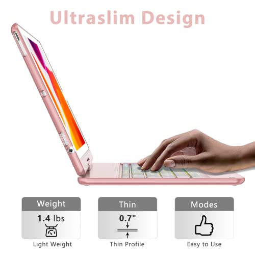 MMK for iPad 6th Generation Case with Keyboard | Compatible with iPad 5th Gen (2017) & iPad Air (1st, 2th Gen | 2013, 2014) & iPad Pro 9.7 inch (2016) | 10 Color Backlight & 360 Rotation-Rose Gold - Image 3