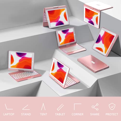 MMK for iPad 6th Generation Case with Keyboard | Compatible with iPad 5th Gen (2017) & iPad Air (1st, 2th Gen | 2013, 2014) & iPad Pro 9.7 inch (2016) | 10 Color Backlight & 360 Rotation-Rose Gold - Image 5
