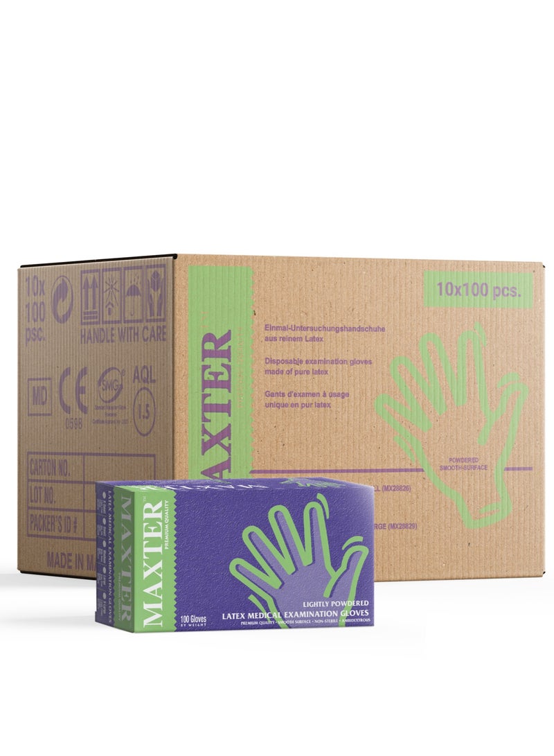 MAXTER Carton 1000 PCS Maxter Latex Powdered Disposable Gloves Heavy Duty Textured 10x 100 PCS S - Image 1