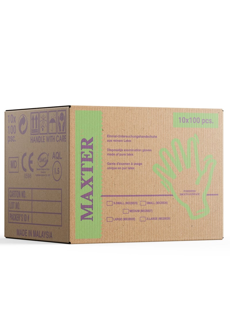 MAXTER Carton 1000 PCS Maxter Latex Powdered Disposable Gloves Heavy Duty Textured 10x 100 PCS S - Image 3