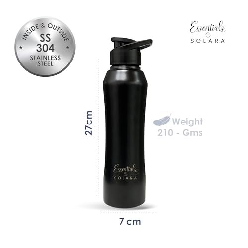 SOLARA Stainless Steel Water Bottle for adults 1 Litre (Pack of 1), Single walled, Steel water bottle 1 ltr, water bottle for school kids, Girls, Travel, Gym, Office, Black Knight - Image 3
