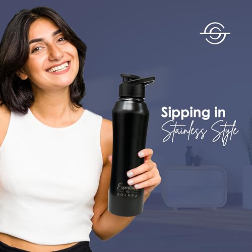 SOLARA Stainless Steel Water Bottle for adults 1 Litre (Pack of 1), Single walled, Steel water bottle 1 ltr, water bottle for school kids, Girls, Travel, Gym, Office, Black Knight - Image 4