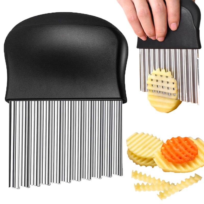 JAYVAR Crinkle Cutter, French Fry Cutter for Potatoes Stainless Steel Potato Carrot Chip Vegetable Crinkle Wavy Slicer - Image 1