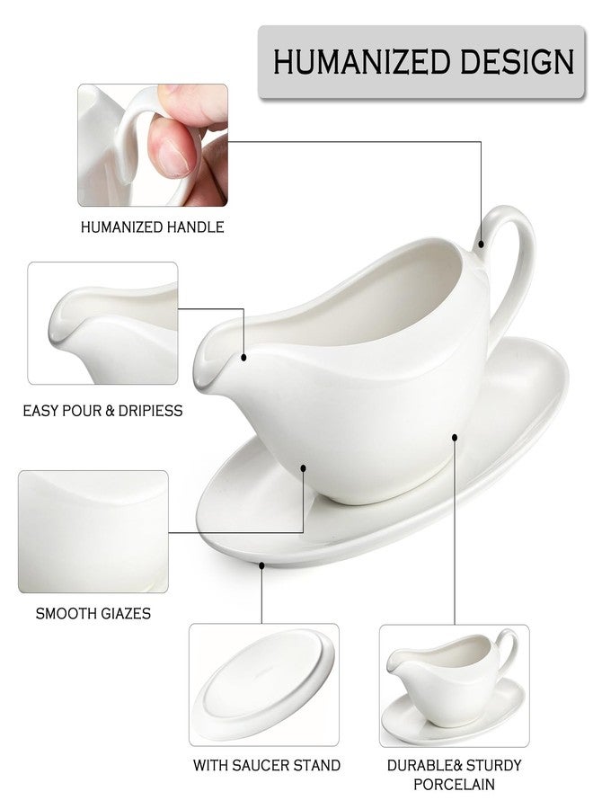 Sailench Gravy Boat with Saucer, 14oz Ceramic Gravy Bowl Sauce Boat with Tray for Broth, Salad Dressings, Cream, Milk and Black Pepper (white, Large) - Image 3