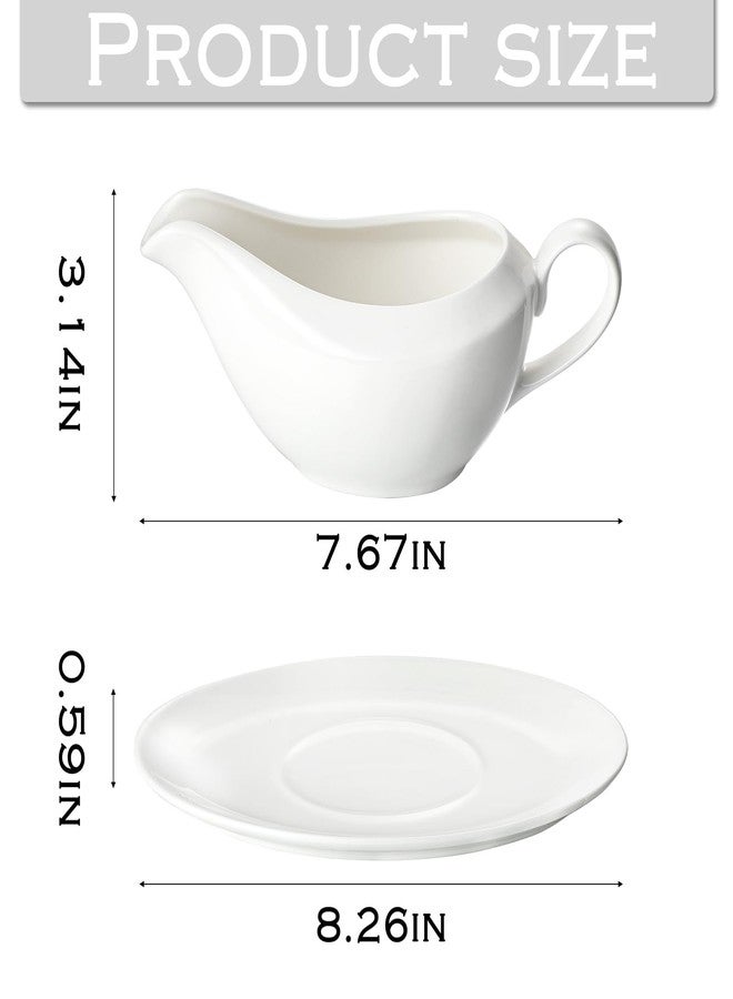 Sailench Gravy Boat with Saucer, 14oz Ceramic Gravy Bowl Sauce Boat with Tray for Broth, Salad Dressings, Cream, Milk and Black Pepper (white, Large) - Image 2