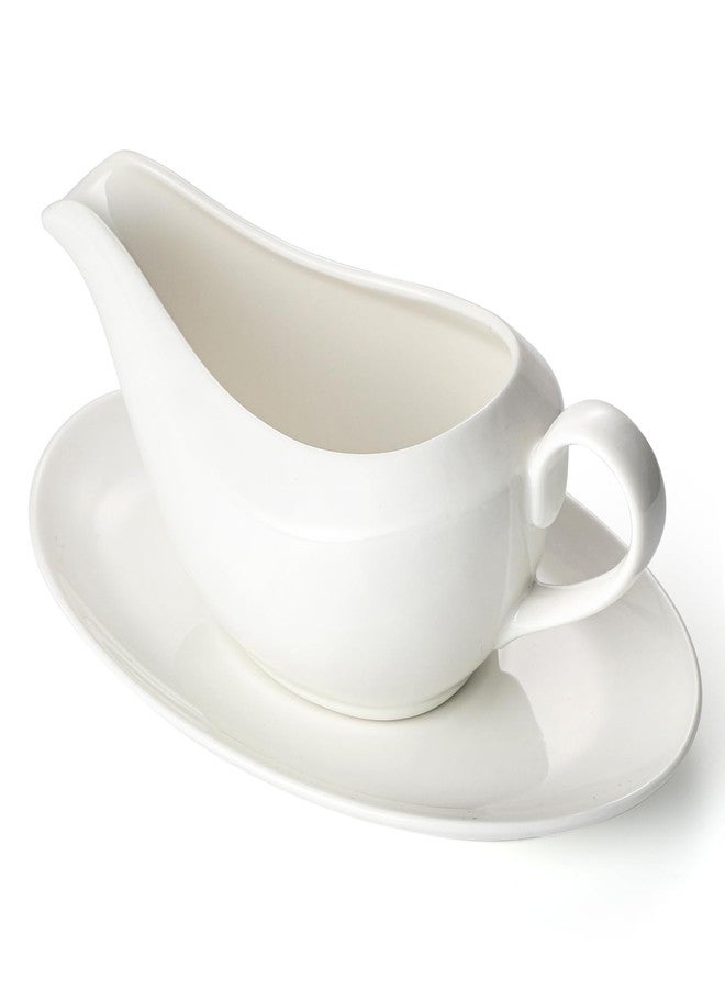 Sailench Gravy Boat with Saucer, 14oz Ceramic Gravy Bowl Sauce Boat with Tray for Broth, Salad Dressings, Cream, Milk and Black Pepper (white, Large) - Image 1