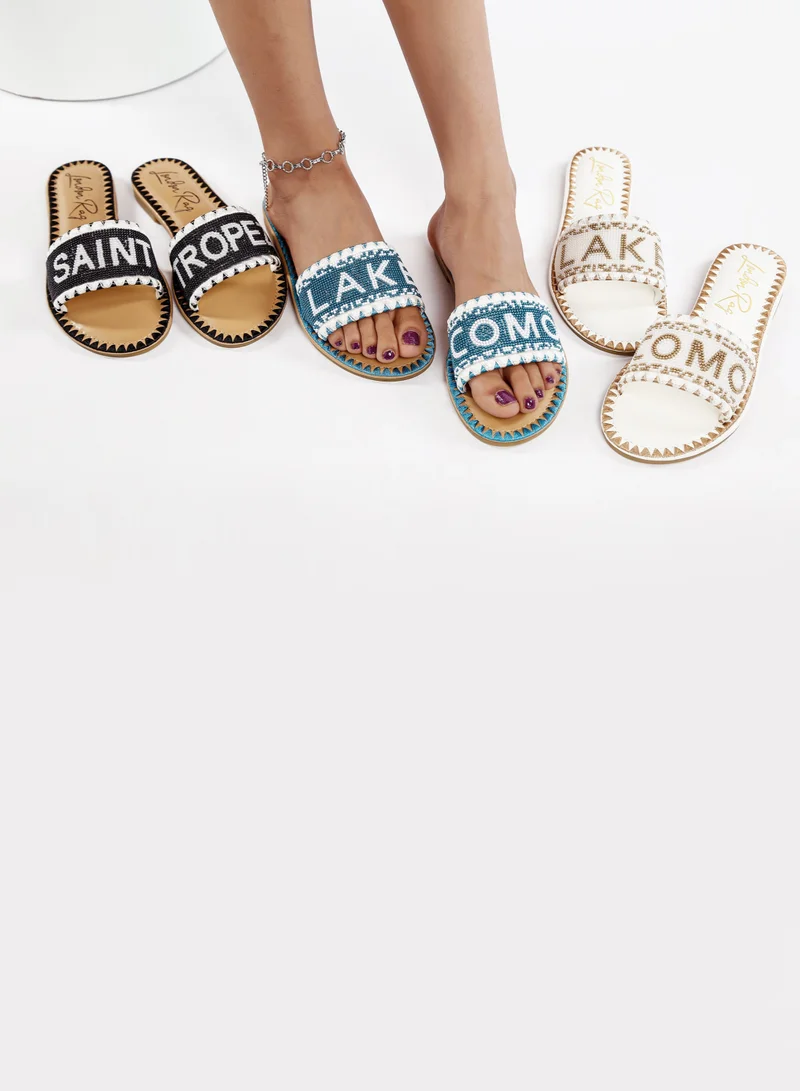 London Rag blue Beaded Lake Como Flat Slip Ons in Blue for Women | Best Price UAE