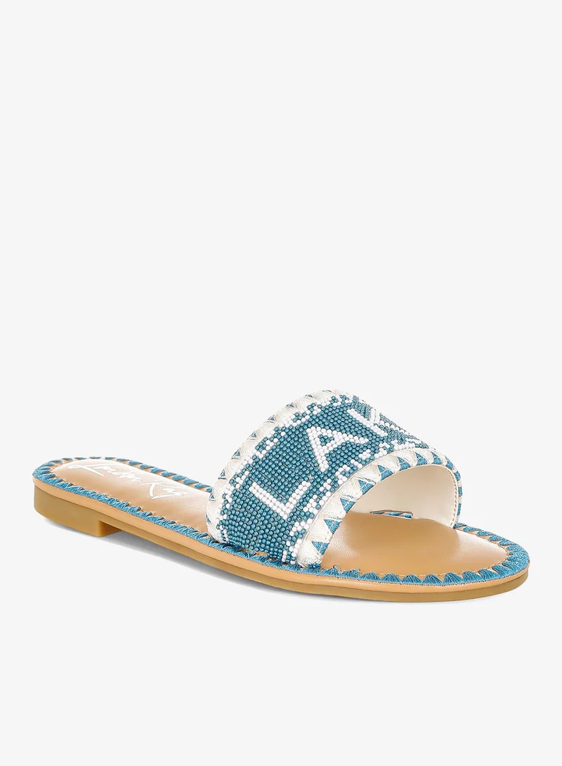 London Rag blue Beaded Lake Como Flat Slip Ons in Blue for Women | Best Price UAE
