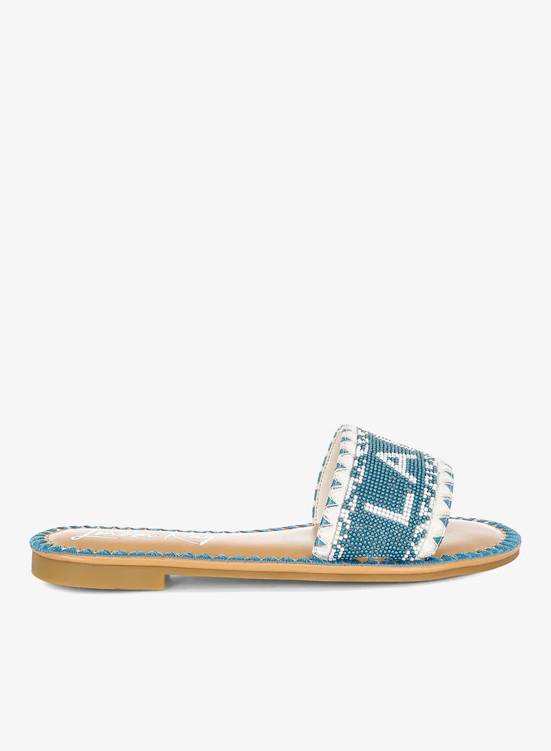 Beaded Lake Como Flat Slip Ons in Blue