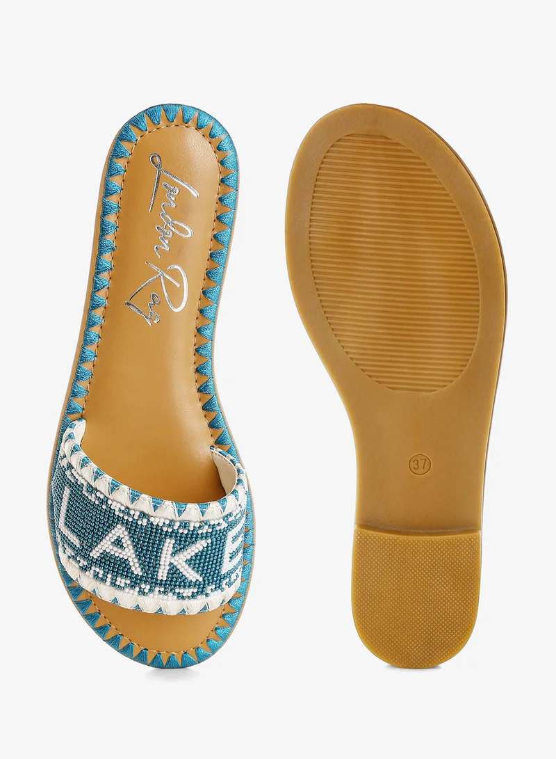 London Rag blue Beaded Lake Como Flat Slip Ons in Blue for Women | Best Price UAE